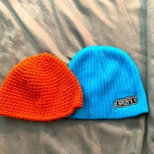 Orange and blue young kids hats